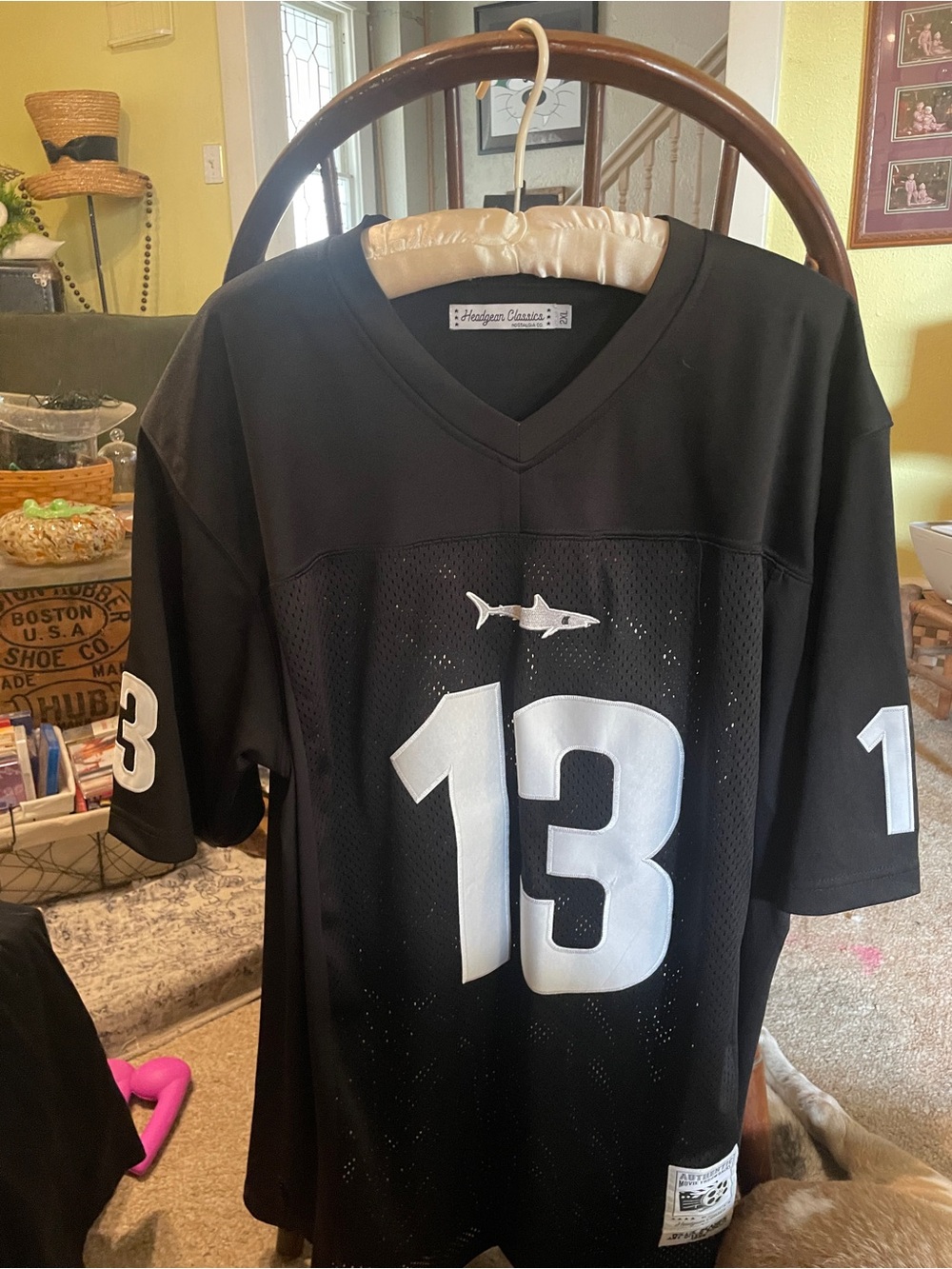 Black Number 13 Mesh Jersey with Shark Motif